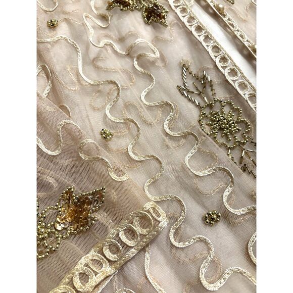 Sheer Beaded Embroidered Mesh Topper Women Vintage Coquette Fairycore NYE Floral - Picture 4 of 8